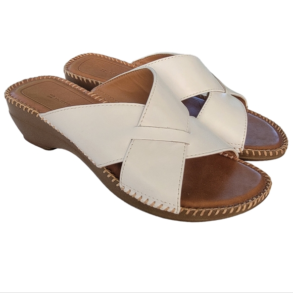 Naturalizer Shoes - Naturalizer White Leather Slide Slip On Sandal Criss Cross Strap Coastal…